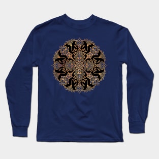 Black and Gold Lotus Mandala Long Sleeve T-Shirt